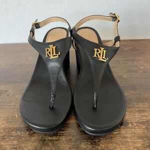 Lauren Ralph Lauren Womens Jeannie Logo Thong Wedge Sandals Shoes Size 6.5